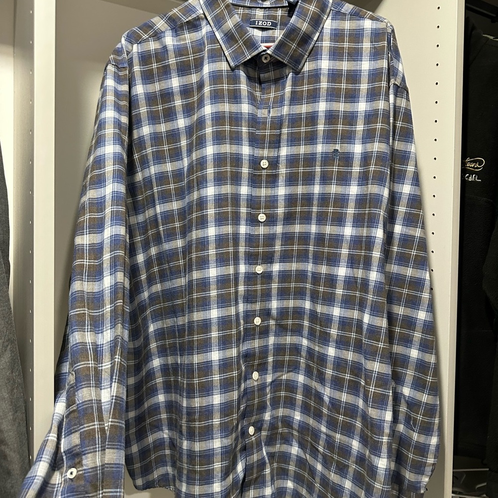 Izod Blue and Brown Plaid Casual Shirt